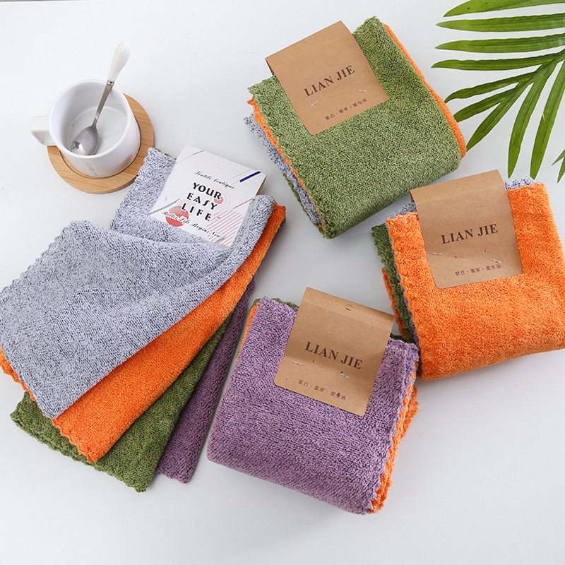 Plain Color Hand Towel Set, Coral Fleece Absorbent Towel, Soft Square Towel, Kitchen Cleaning Cloth, Custom-Made Cleaning Cloth
