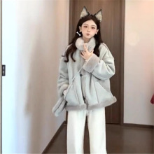 羊羔毛皮毛一体外套女2024冬季新款宽松小个子百搭羊羔毛绒上衣