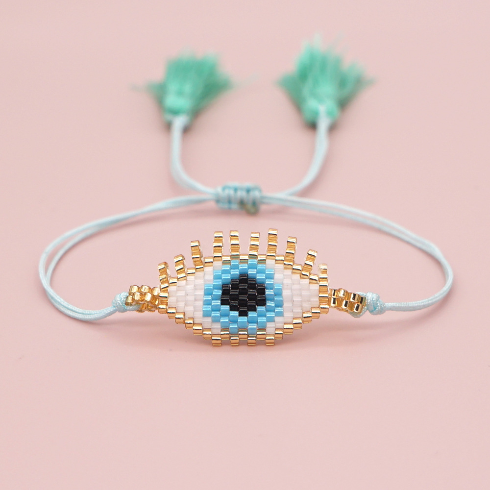 2021 Simple Moda Miyuki Cuenta Hecha A Mano Tejido Turco Ojos Azules Estilo Étnico Pareja Pulsera Para Mujeres display picture 2