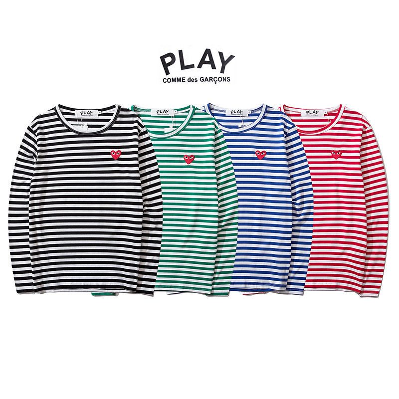 Cross-Border Trendy Brand New Japanese Style Cjb Play Striped Classic Embroidery Unisex Couple Versatile Long-Sleeve Top