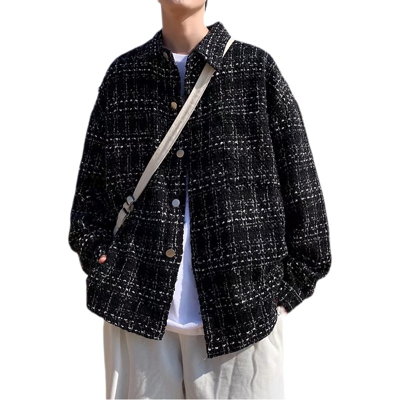 Chanel estilo hombres de la capa diseño sentido nicho ruffle guapo Ropa Trabajo chaqueta primavera y otoño moda ins houndstooth Top ropa