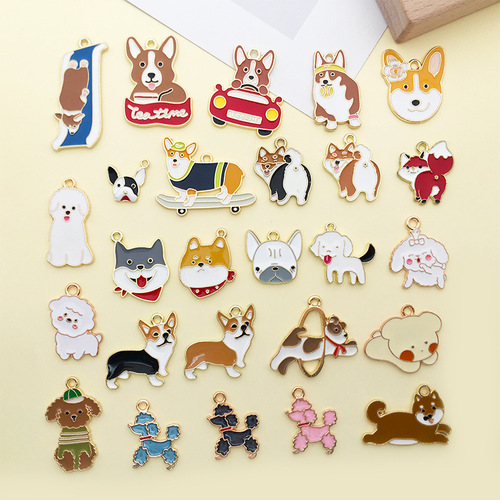 Mix 26 dog pendants diy Korean style jewelry accessories K gold dripping alloy small pendants bracelet pendants