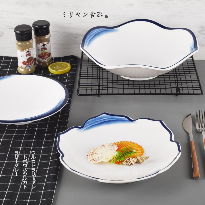 仿瓷餐具餐廳圓形商用湯盤深盤酒店飯店A5密胺炒菜盤塑料西餐盤子