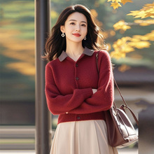 打底品牌专柜小衫女装2025新款针织上衣安可拉红毛衣翻领羊绒开衫
