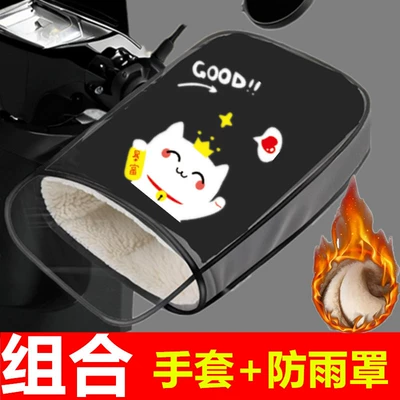 Motorcycle Handle Cover, Waterproof Winter Battery Car Warm - 1-pair-combination-rich-fleece-gloves-rain-cover-warm-and-waterproof