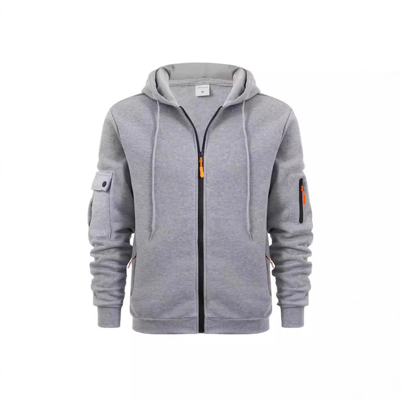 Cross-border Spring and Autumn Men's Sweater Hoodie Zipper Arm Pocket Cardigan Men's Sports plus size Casual Jacket