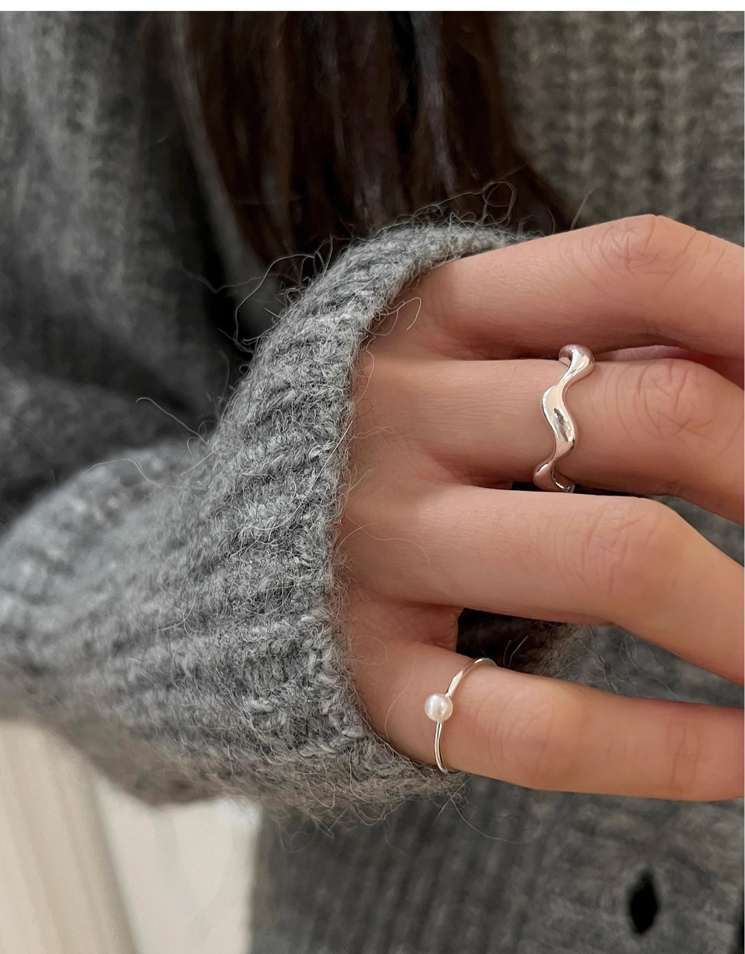 3g Weight Pearl Inlay Material Open Rings Classification Adjustable Ring Size 1 Piece Quantity Daily, Street Occasion 925 Sterling Silver Material Geometric Pattern Women's Gender Polishing, Inlay Design Simple Style Style 925 Sterling Silver Pearl Geometric Open Rings 无