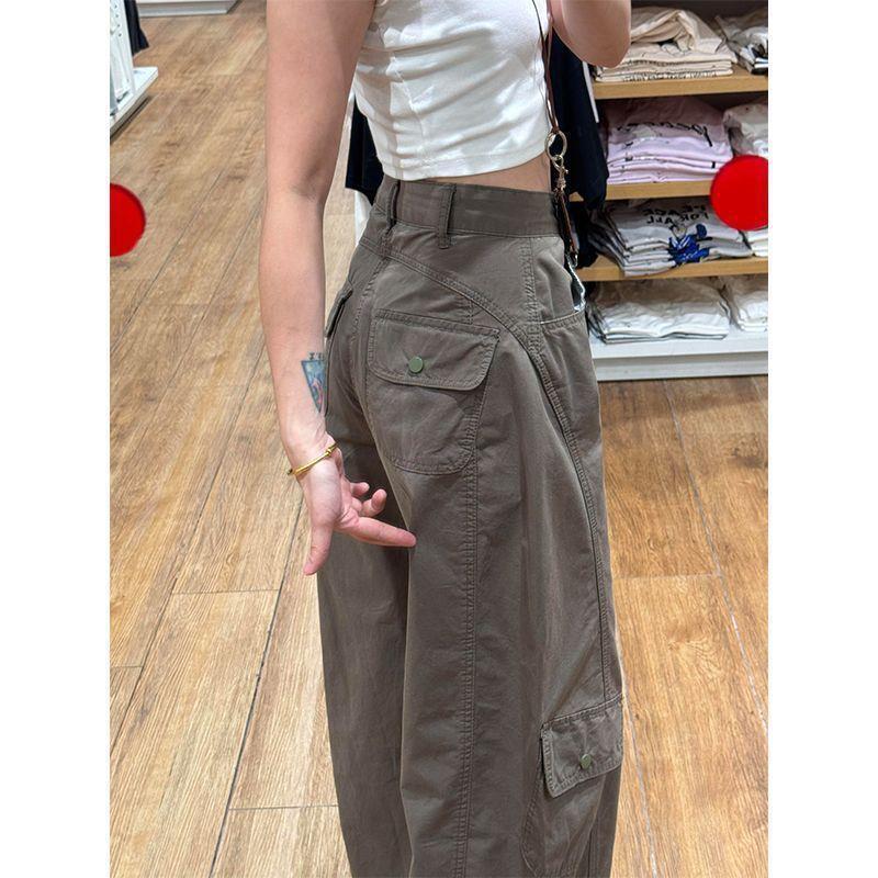American Retro Straight-Leg Cargo Jeans for Women, New High-Waisted Petite Loose Casual Scimitar Wide-Leg Pants Trendy