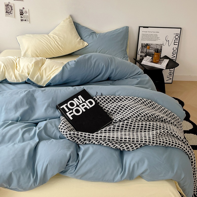 Cama de cuatro piezas A clase madre y bebé dormir desnudos ropa de cama de algodón lavado con agua cubierta cama dormitorio cama de tres piezas