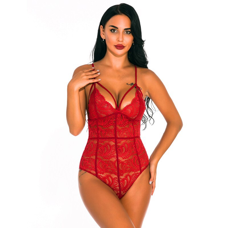 ins Trendy Amazon wish Sexy Underwear Solid Color Chest Wrap Hollow Sling Slim-fit Base Jumpsuit for Women