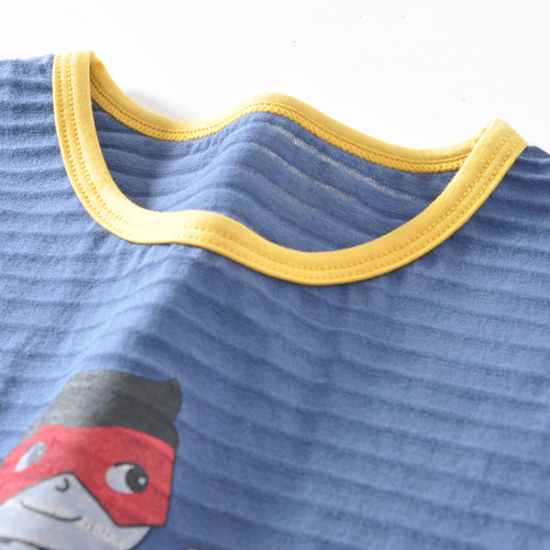 new children's short-sleeved suit bamboo cotton breathable sweat-absorbent boys and girls home clothes suit baby pajamas