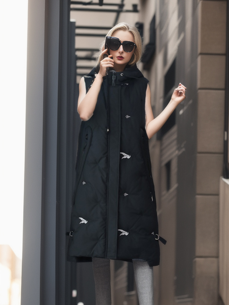 Vêtements pour femmes 2024 printemps, automne et hiver nouveaux vêtements d'extérieur mi-longs gilet à capuche dames broderie veste chaude gilet chaud en coton_voghion.com