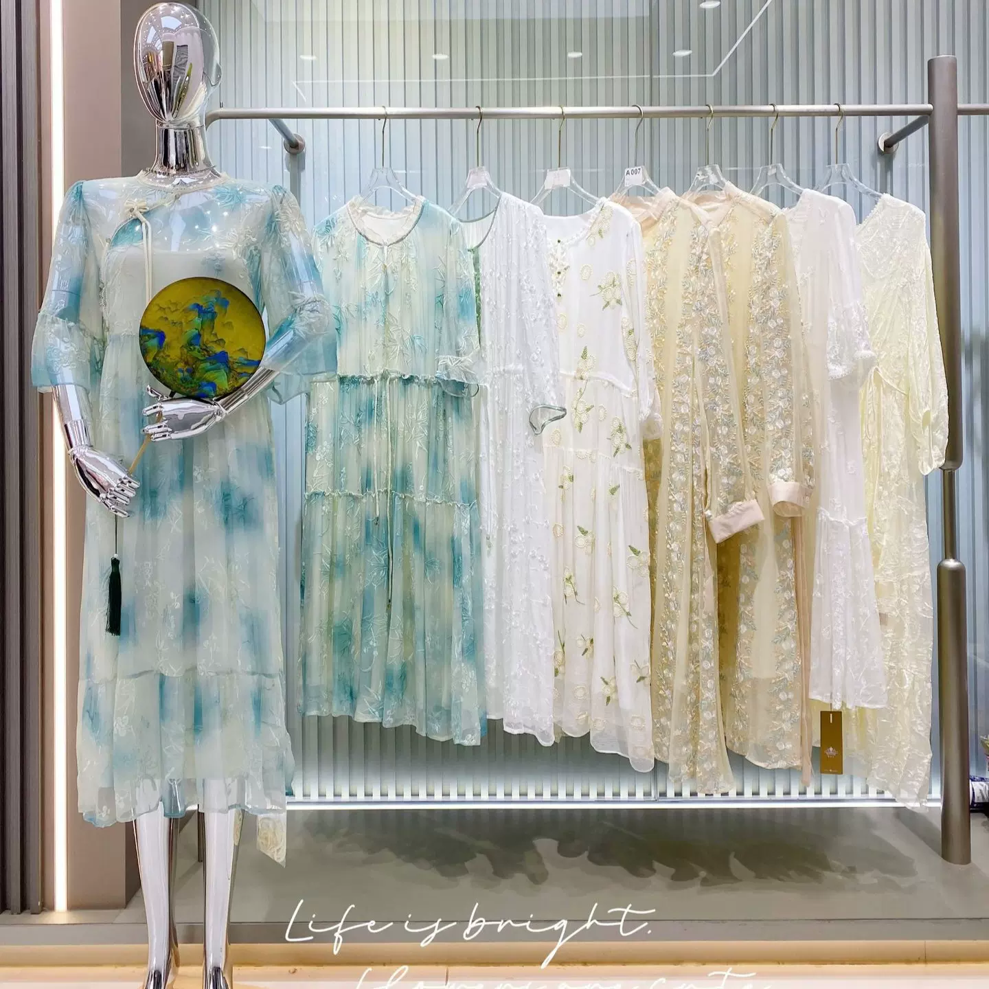皇家花桑蚕丝连衣裙25夏实体店直播货源广州十三行 品牌撤柜女装
