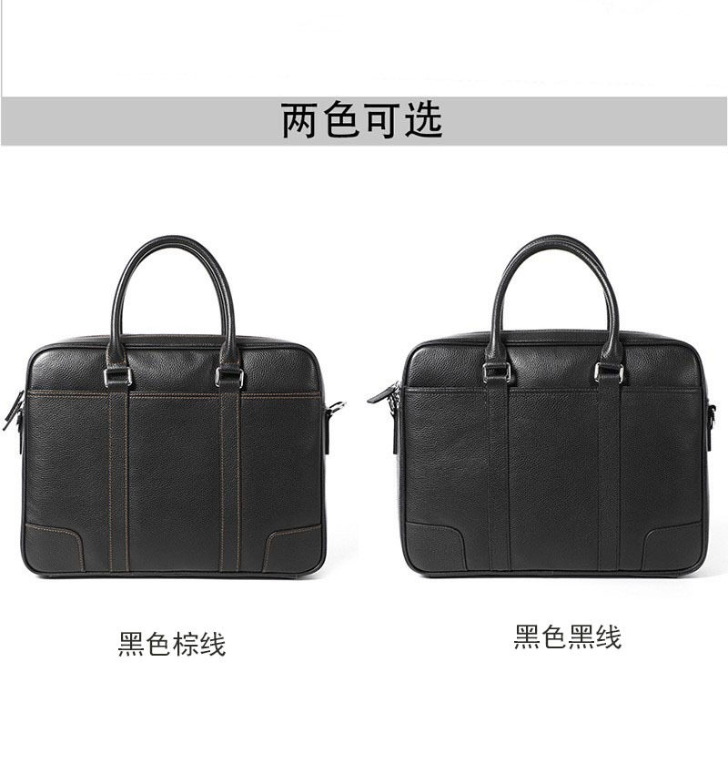 Túi xách công sở nam da bò thật dạng ngang đựng laptop 14 inch 39×28×8 cm — Màu đen dây nâu, Màu đen đường đen chi tiết 6