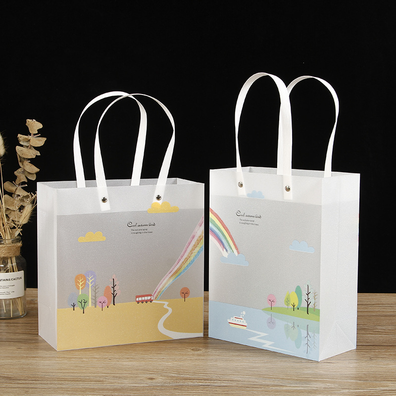 厂家批发pp塑料礼品袋韩版时尚卡通礼物袋饰品店磨砂购物手提袋