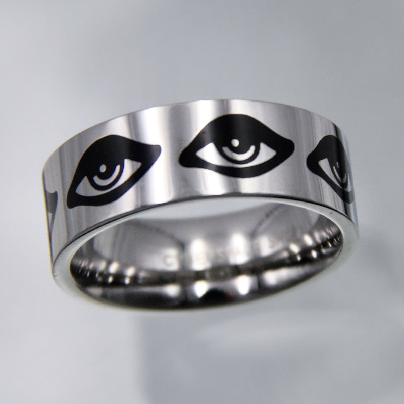 Gothic Titanium Steel Skull Head Rabbit Demon Eye Pentagram Ring