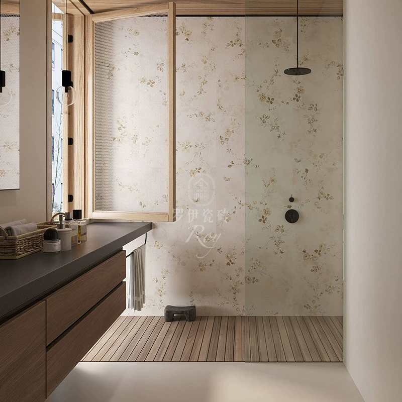 Элегантные молочно-кофейные цвета, микроцементная плитка, обои для ванной комнаты, настенная плитка, плитка с розами, туалет, нескользящая напольная плитка
