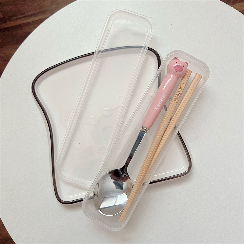 핑크 돼지 젓가락 (투명 상자)