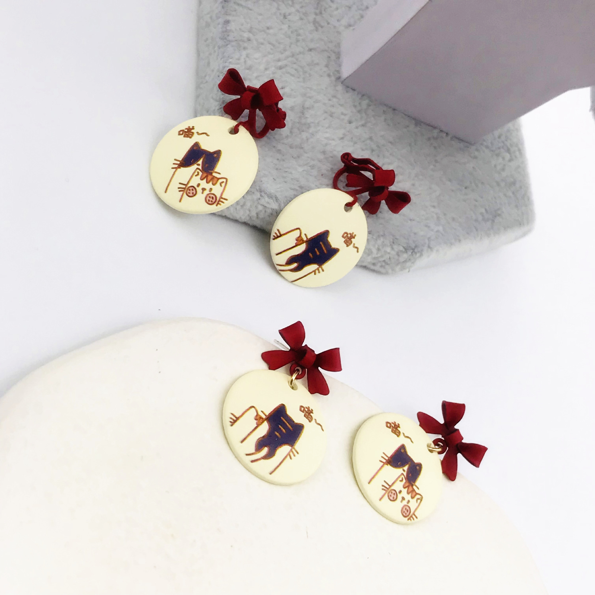 Cute Cat Alloy Stoving Varnish Drop Earrings display picture 1