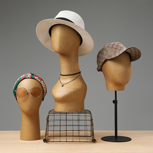 High-end clothing store retro Kraft paper head mold hat rack scarf necklace hat holder display window display props