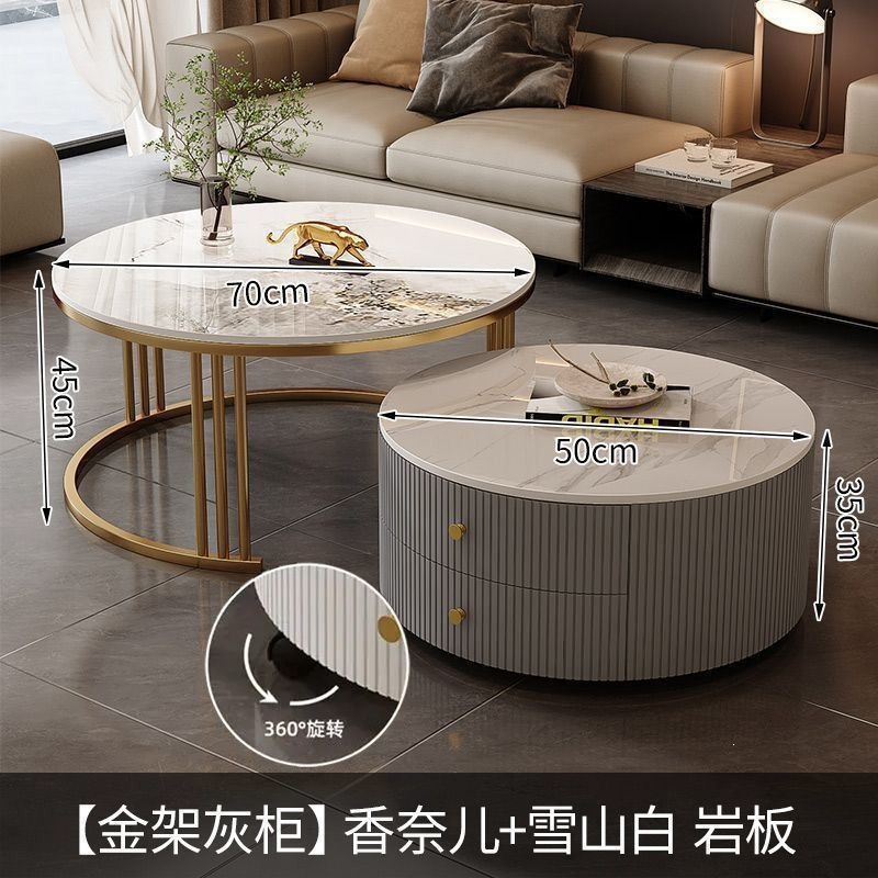 Cream Italia tabla de roca retráctil mesa de té lujosa moderna combinación simple sala de estar pequeña casa mesa redonda