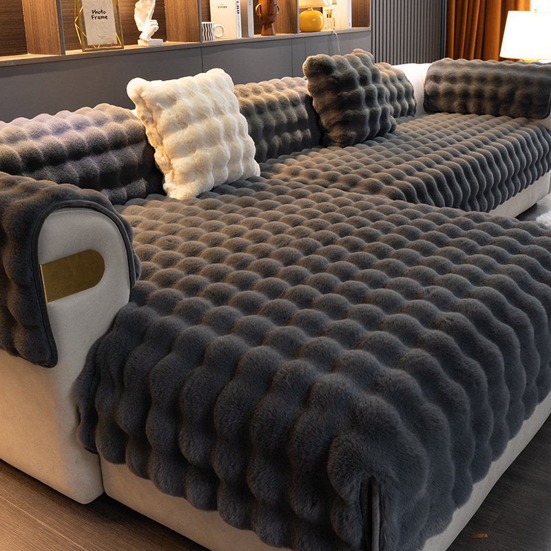 Rabbit Fur Plush Autumn Thickened Leather Non-Slip Seat Cushion Winter Bubble Velvet Sofa Towel Export Label_voghion.com