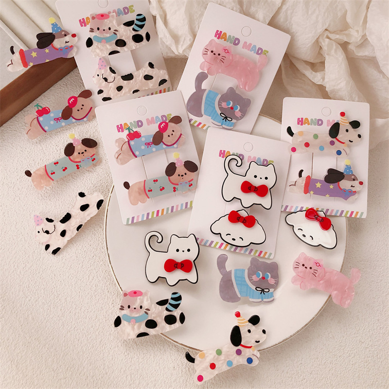 Caricatura encantadora onda punto perrito gatito broche de cabello de niña corazón arco de cabello roto fijación de bordes broche de cabello de gatito universal