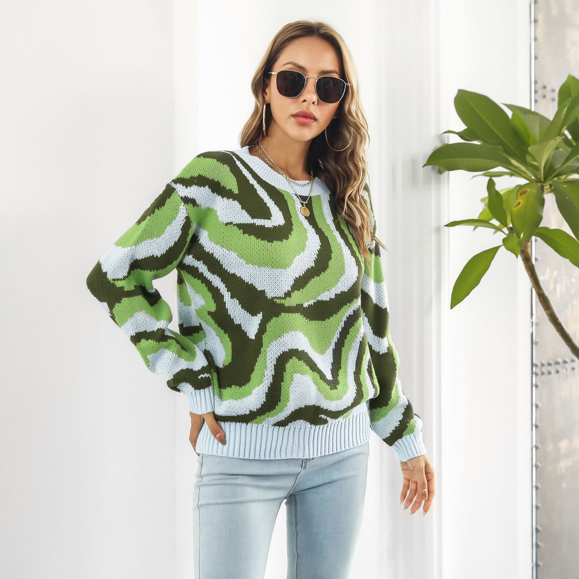 Tie Dyed Brocade Sweater Women Loose Autumn Winter Long-Sleeved Casual Knitwear Sweater 12 Tie Dyed Brocade Sweater Women Loose Autumn Winter Long-Sleeved Casual Knitwear Sweater
