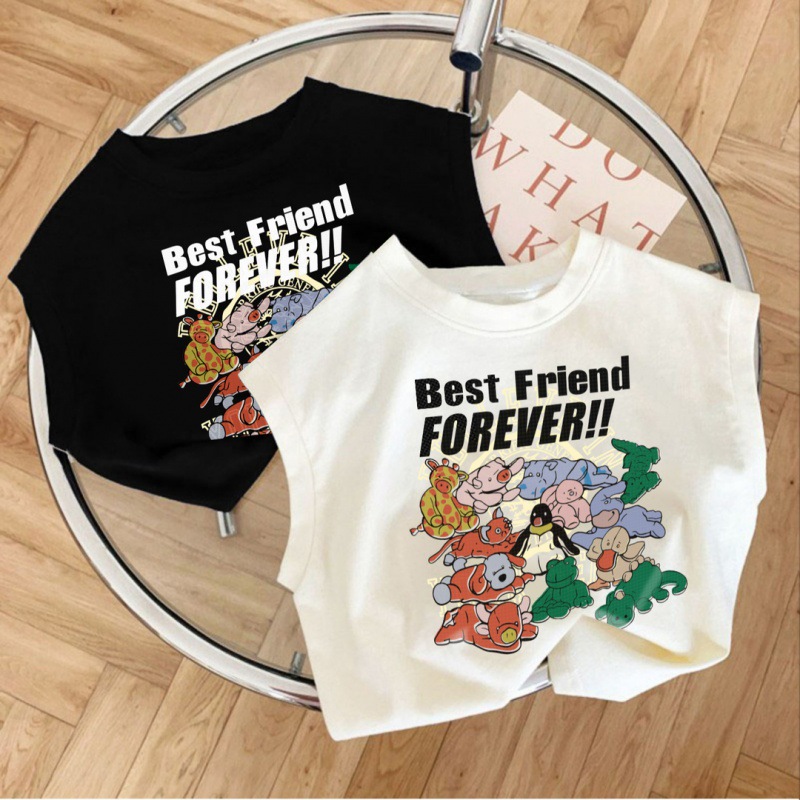 Children's pure cotton small backless top summer unisex new round neck sleeveless shirt for babies and young children thin cartoon shirt
