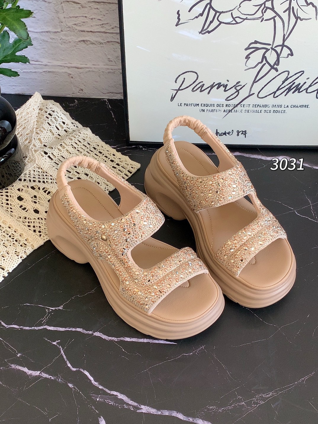Giày sneaker nữ đế dày phong cách Pháp, tăng chiều cao, thoáng khí mùa hè — Màu đen chi tiết 7
