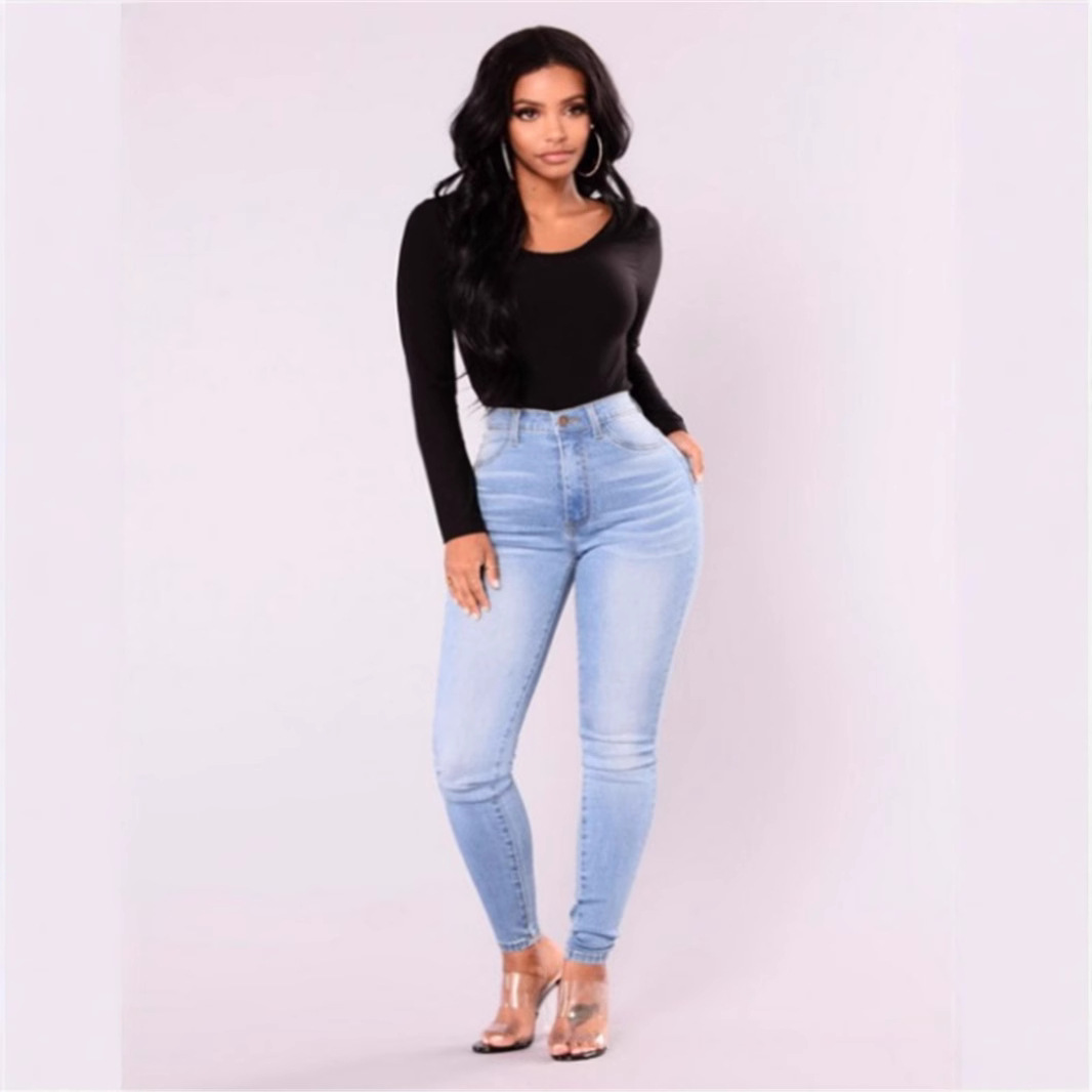 Jeans ajustados de estilo europeo para mujer, talla grande, color azul, para otoño