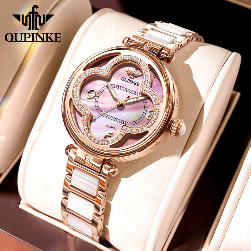 Swiss Official genuine goods Armani Watch OUPINKE High-end Fashion Valentine's Day Quartz Watch 520 Four-leaf Clover for Women