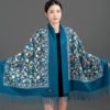 Embroidered Ginkgo Leaves-Smok Blue