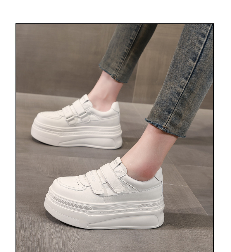 Giày sneaker nữ đế dày tăng chiều cao bên trong, dán thể thao, phong cách trắng đa năng — màu trắng chi tiết 10