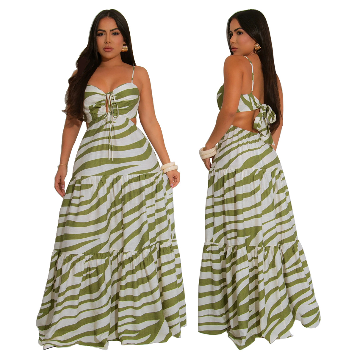 369g Weight Maxi Long Dress Dress Length Type Sleeveless Sleeve Length Strap Dress Dresses Type Sleeveless Sleeve Type Polyester Fabric Type High Waist Waist Line Holiday, Travel Occasion Strap Neckline Slim Fit Type Stripe Pattern Summer Season Women's Gender Vacation, Classic Style Style Wholesale Women's Vacation Classic Style Stripe Holiday Travel Strap Sleeveless Strap Dress 21