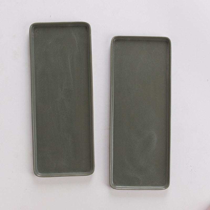 Estilo coreano de 15 pulgadas de cerámica rectangular gris bandeja plana bandeja de té hogar plato frío plato postre plato sushi