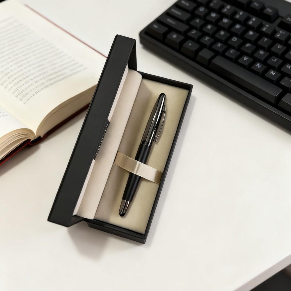 Metal Rubber Signature Ballpoint Pen High-End Gift Box Black Gel Pen Conference Gift Set Oil-Based Business Gift