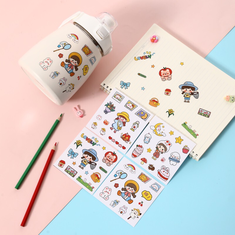 Spot cute girl cartoon sticker hand account sticker safety helmet sticker PVC waterproof Cup sticker wholesale
