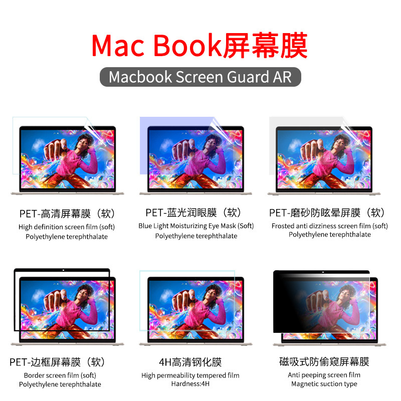 Suitable for Apple laptop screen film blue light tempered anti-peeping macbook HD edge frame stickers frosted