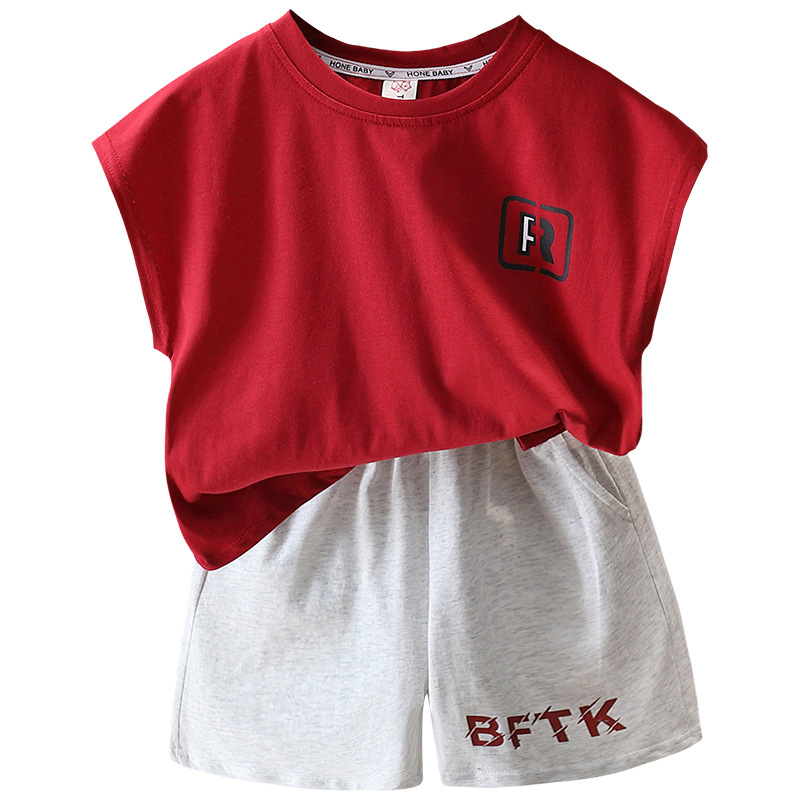 7432 Traje sin mangas para niños 2025 Nuevo estilo Ropa de verano para niños guapos Chaleco fino de verano de dos piezas de verano