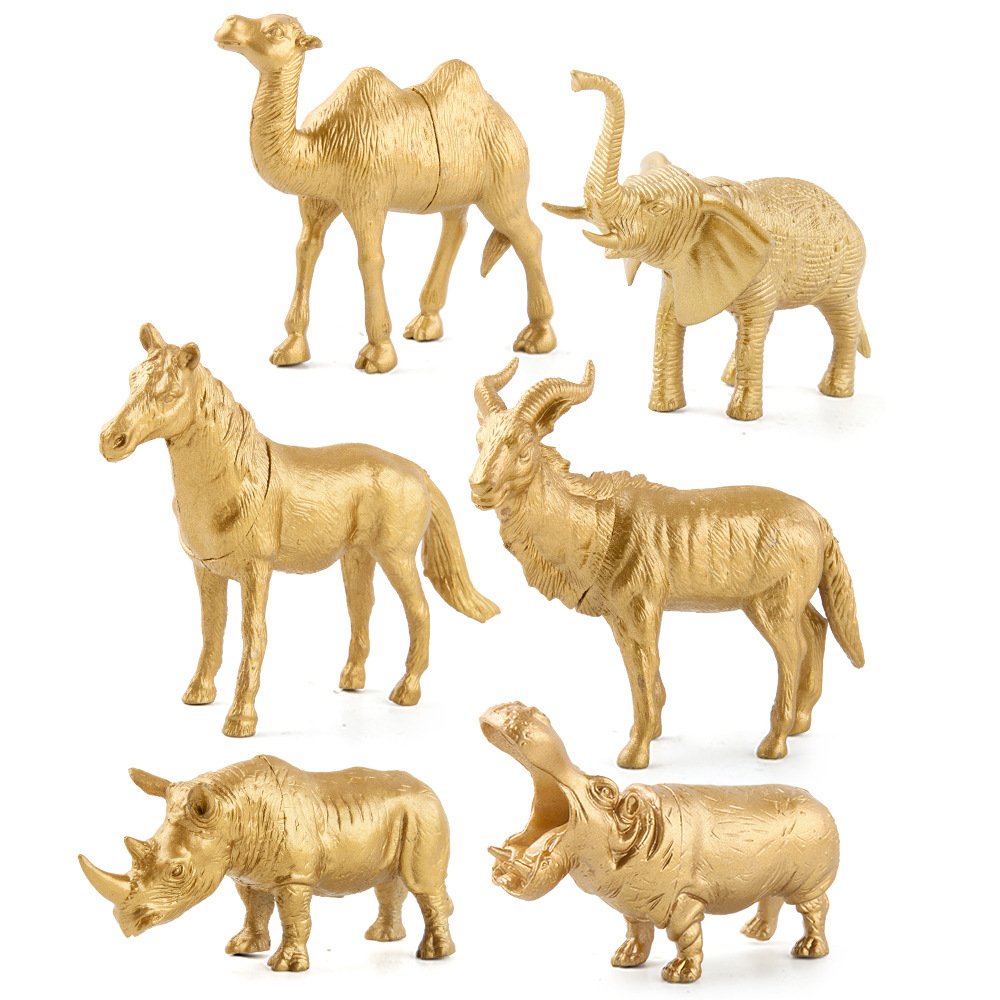 Exportación transfronteriza de oro bosque animal adornos juguetes de simulación girafa dorada leones rinocerontes caballos adornos estáticos