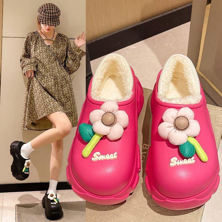 冬季加厚防水新款DIY棉拖鞋女外穿防滑包跟保暖女款耐磨毛绒棉鞋
