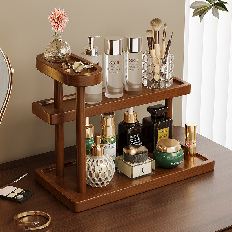 Estante de madera maciza Estante de escritorio Estilo de troncos Cosméticos Estante de almacenamiento multicapa Productos para el cuidado de la piel Perfume Lápiz labial Mesa de colocación de joyas