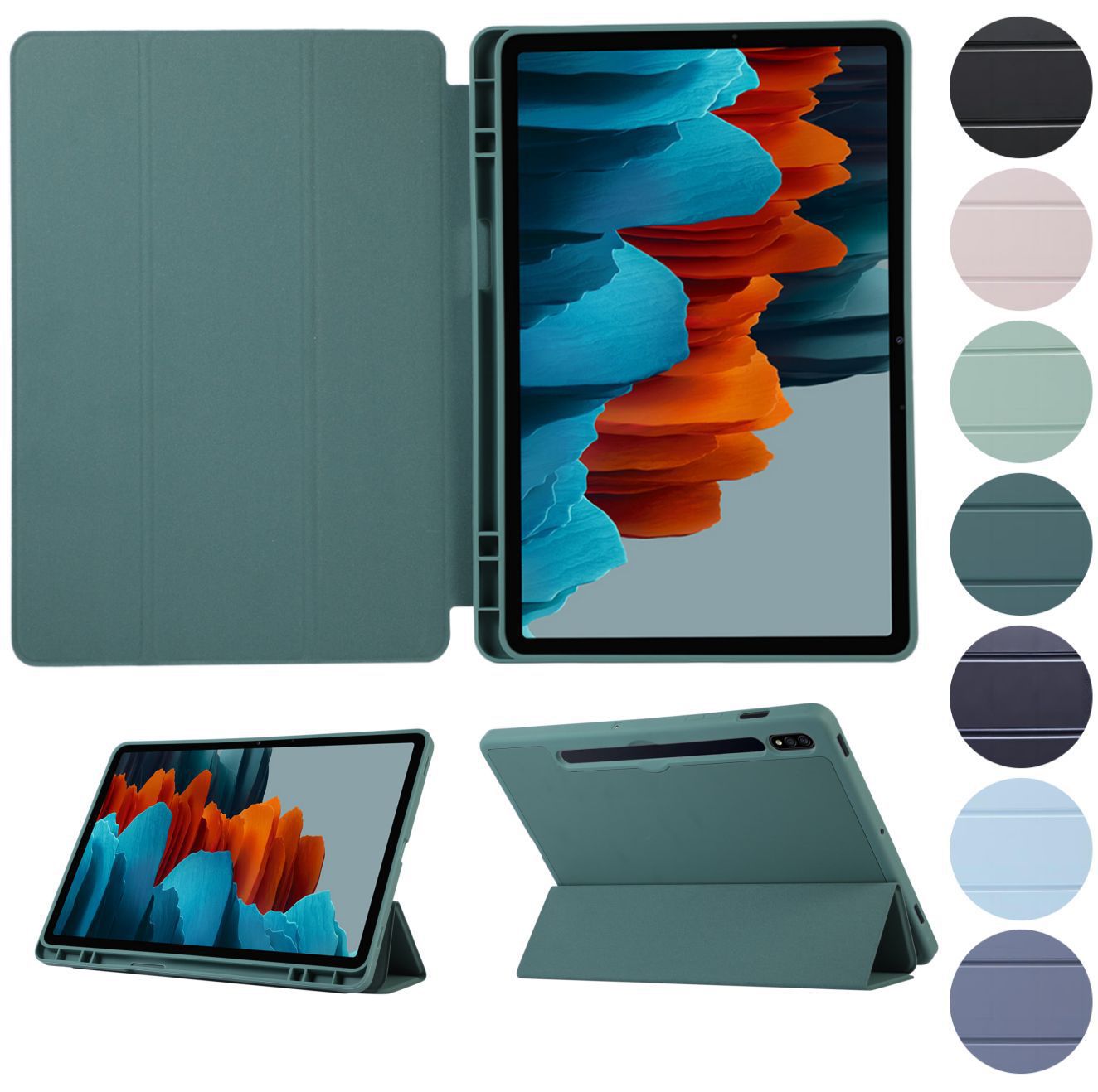 适用三星S6Lite平板保护套10.4寸肤感面料三折内置笔槽位置