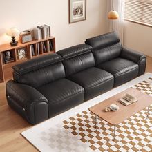 现代简约真皮沙发可调节头枕意式极简大小户型黑色沙发铁艺其他