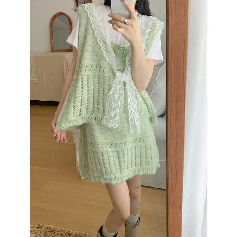 甜美温柔风针织马甲时尚半身裙两件套2025秋冬新款软糯毛衣套装女|undefined