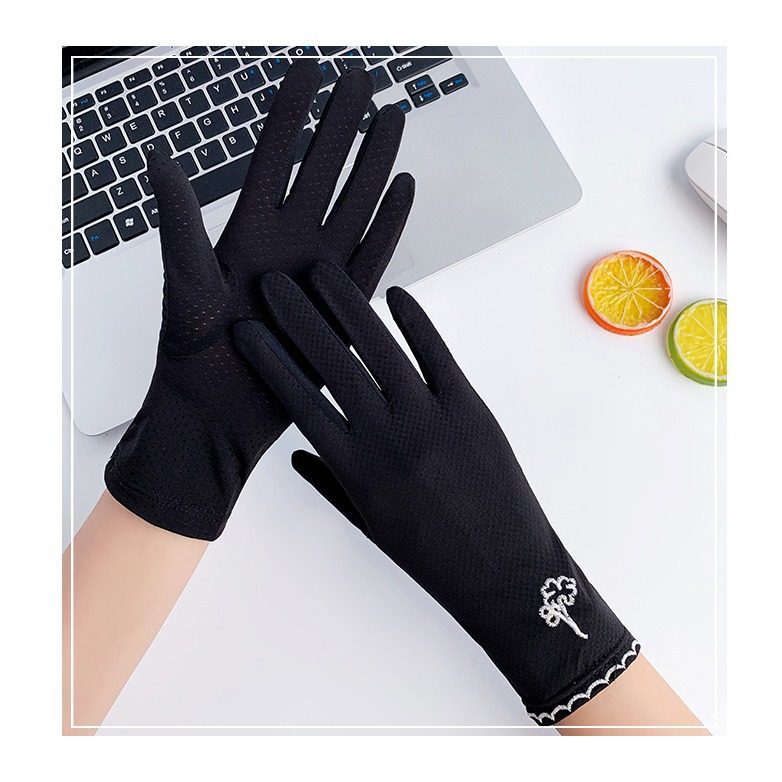 Guantes de protección solar de las mujeres fina protección UV seda de hielo alta elástica verano al aire libre equitación arco guantes de pantalla táctil