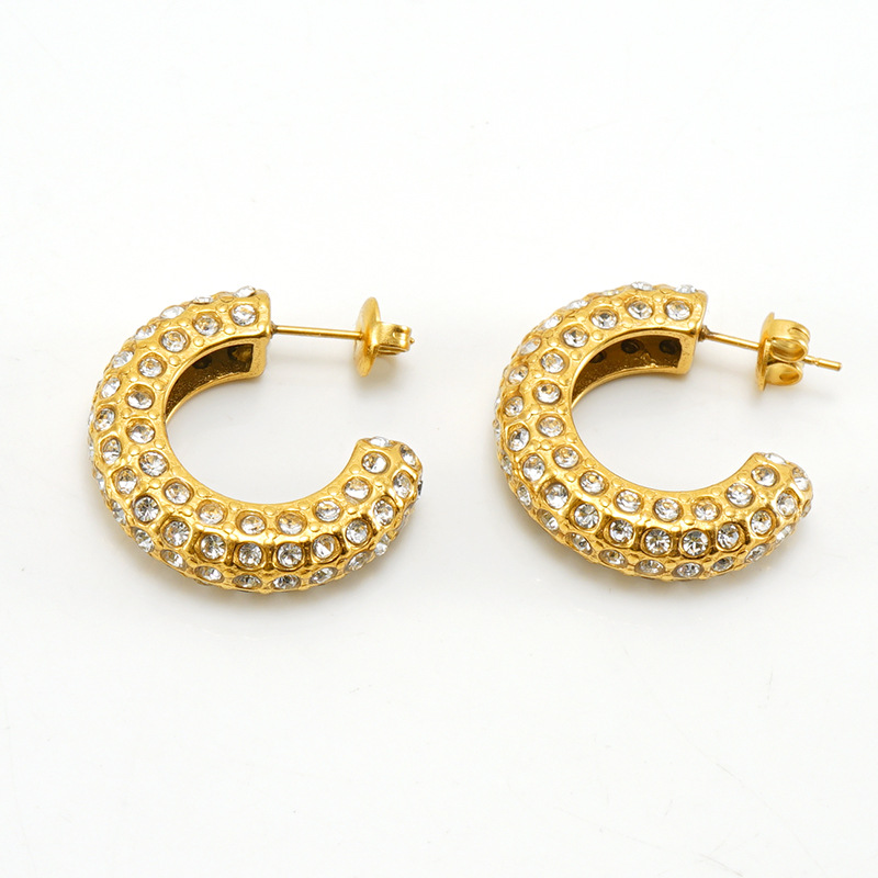 Europeo y Americano de Internet celebridad INS estilo de bambú de acero inoxidable micro-incrustaciones en forma de C Stud pendientes de oro femenino de titanio de acero de alta calidad pendientes de perlas femeninas