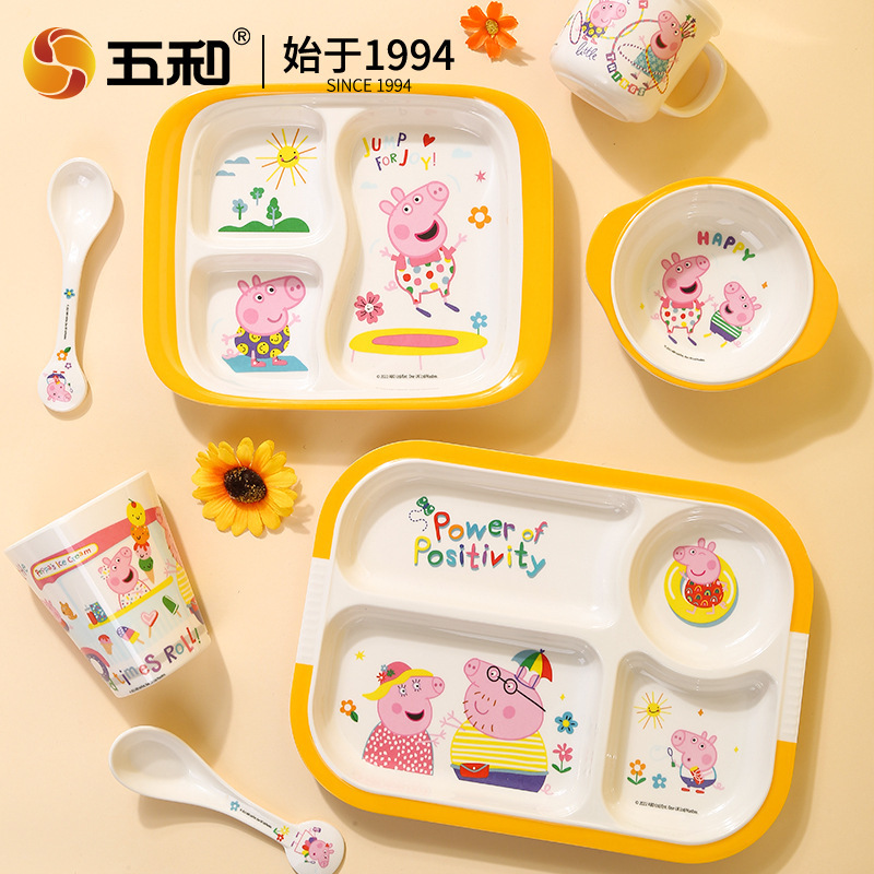 子豚のページの食品級のメラミンの子供の食器の補助食の碗は格の子供の食事の皿の漫画のコップの碗を分けてかわいいです。|undefined