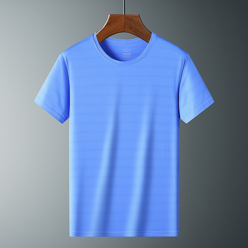 Verano transpirable cuello redondo deportes al aire libre Seda de hielo Aire acondicionado de secado rápido Camiseta de manga corta para hombres y mujeres camiseta de talla grande fábrica al por mayor